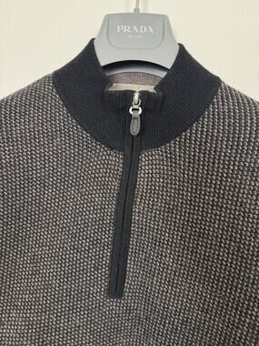 Raffi Cashmere Wool Sweater Men’s Large 52 1/4 Zip Waffle Knit Brown Black